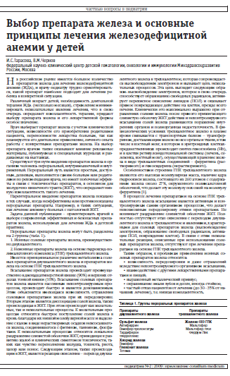 Выбор препарата железа и основные принципы лечения железодефицитной анемии у детей