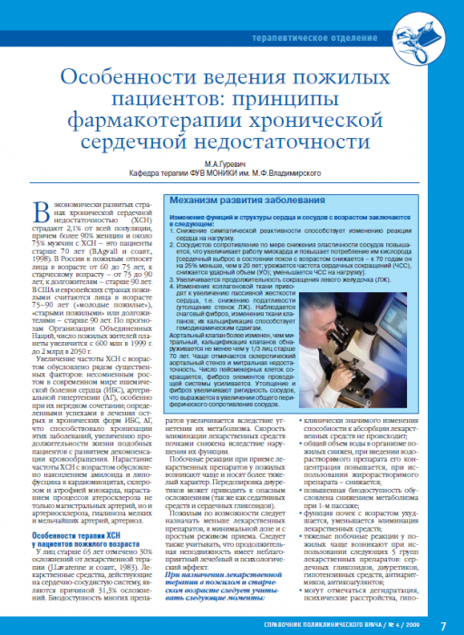 Особенности ведения пожилых пациентов: принципы фармакотерапии хронической сердечной недостаточности
