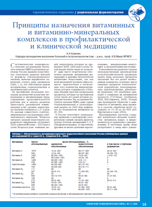 Принципы назначения витаминных и витаминно-минеральных комплексов в профилактической и клинической медицине