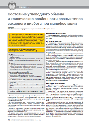 Состояние углеводного обмена и клинические особенности разных типов сахарного диабета при манифестации