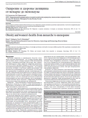 Ожирение и здоровье женщины:  от менархе до менопаузы