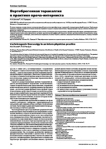Вертеброгенная торакалгия  в практике врача-интерниста