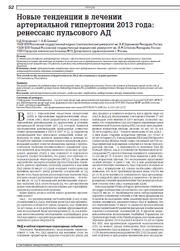 Новые тенденции в лечении артериальной гипертонии 2013 года: ренессанс пульсового АД