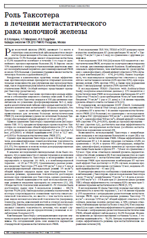 Роль Таксотера в лечении метастатического рака молочной железы