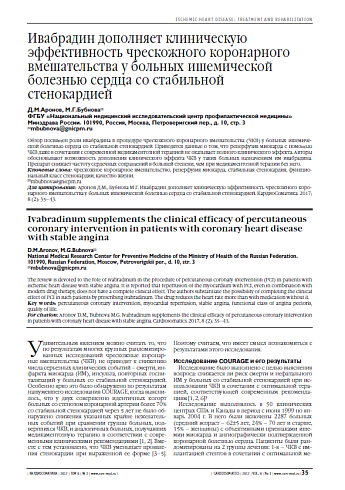 Ивабрадин дополняет клиническую эффективность чрескожного коронарного вмешательства у больных ишемической болезнью сердца со стабильной стенокардией