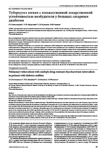 Туберкулез легких с множественной лекарственной устойчивостью возбудителя у больных сахарным диабетом