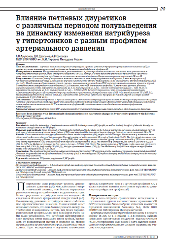 Влияние петлевых диуретиков с различным периодом полувыведения на динамику изменения натрийуреза у гипертоников с разным профилем артериального давления