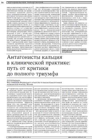 Антагонисты кальция в клинической практике: путь от критики до полного триумфа