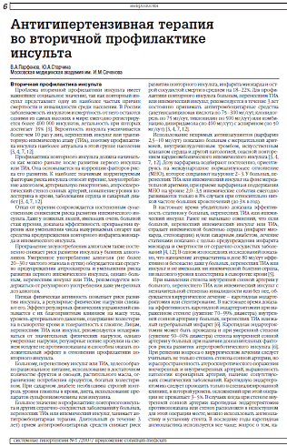 Антигипертензивная терапия  во вторичной профилактике  инсульта