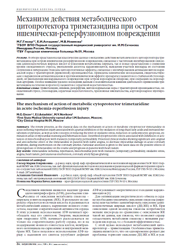 Механизм действия метаболического цитопротектора триметазидина при остром ишемически-реперфузионном повреждении