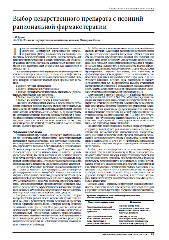 Выбор лекарственного препарата с позиций рациональной фармакотерапии
