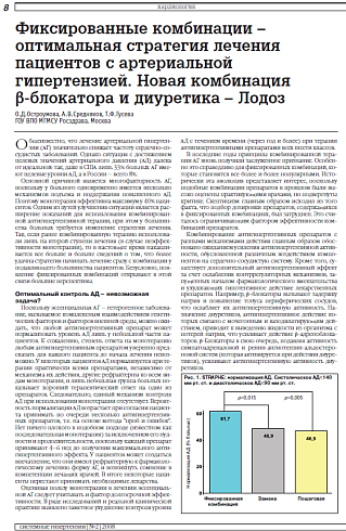 Фиксированные комбинации – оптимальная стратегия лечения пациентов с артериальной гипертензией. Новая комбинация  β-блокатора и диуретика – Лодоз