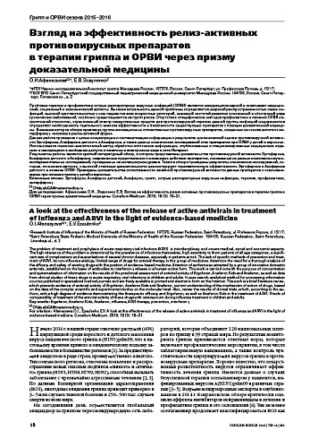 Взгляд на эффективность релиз-активных противовирусных препаратов  в терапии гриппа и ОРВИ через призму доказательной медицины
