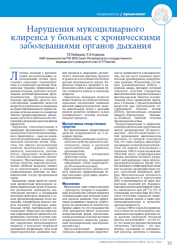 Нарушения мукоцилиарного клиренса у больных с хроническими заболеваниями органов дыхания