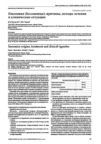 Инсомния (бессонница): причины, методы лечения  и клинические ситуации