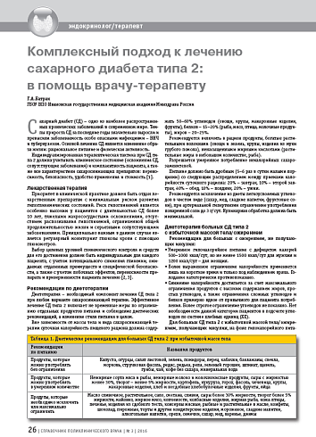 Комплексный подход к лечению сахарного диабета типа 2: в помощь врачу-терапевту