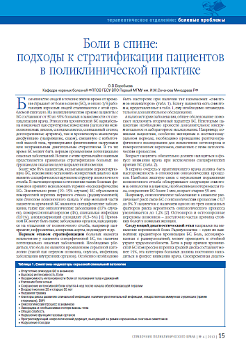 Боли в спине: подходы к стратификации пациентов в поликлинической практике