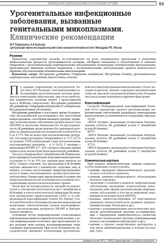 Урогенитальные инфекционные заболевания, вызванные генитальными микоплазмами. Клинические рекомендации