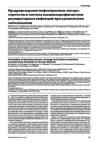 Предупреждение инфекционных потерь: стратегия и тактика вакцинопрофилактики респираторных инфекций при хронических заболеваниях