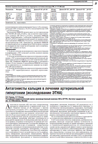 Антагонисты кальция в лечении артериальной гипертонии (исследование ЭТНА)