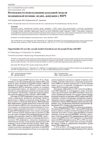 Возможности использования каскадной модели  медицинской помощи людям, живущим с ВИЧ