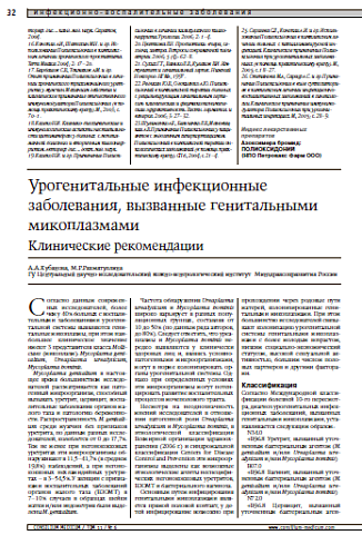 Урогенитальные инфекционные заболевания, вызванные генитальными микоплазмами