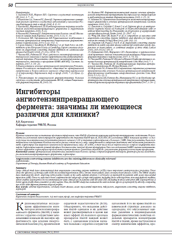 Ингибиторы ангиотензинпревращающего фермента: значимы ли имеющиеся различия для клиники?