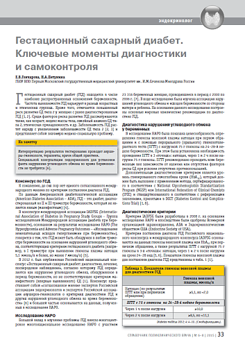 Гестационный сахарный диабет. Ключевые моменты диагностики и самоконтроля