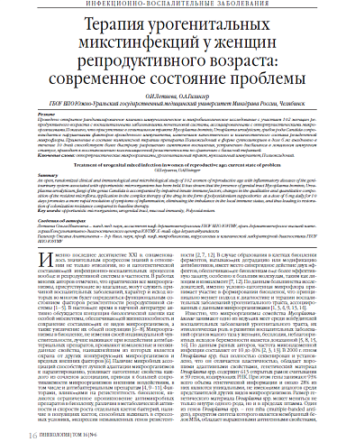 Терапия урогенитальных микстинфекций у женщин репродуктивного возраста: современное состояние проблемы
