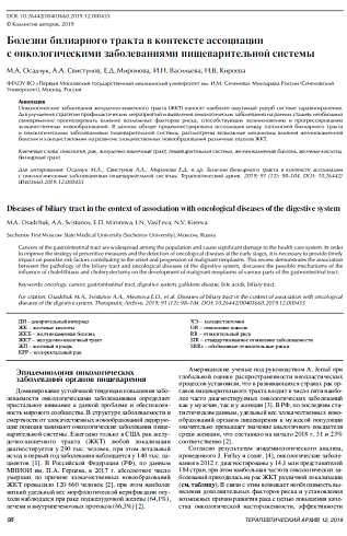 Болезни билиарного тракта в контексте ассоциации с онкологическими заболеваниями пищеварительной системы
