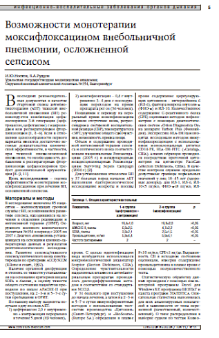 Возможности монотерапии моксифлоксацином внебольничной пневмонии, осложненной сепсисом