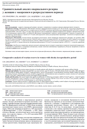 Сравнительный анализ овариального резерва у женщин с ожирением в репродуктивном периоде