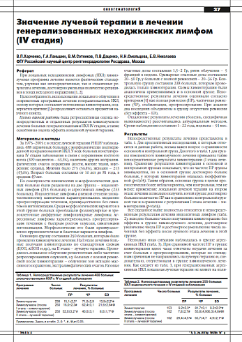 Значение лучевой терапии в лечении  генерализованных неходжкинских лимфом (IV стадия)