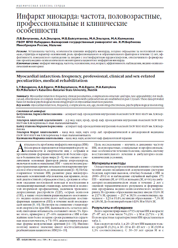Инфаркт миокарда: частота, половозрастные, профессиональные и клинические особенности