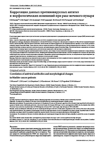 Корреляция данных противовирусных антител  и морфологических изменений при раке мочевого пузыря