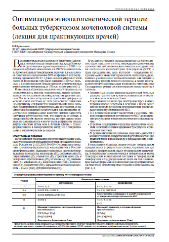 Оптимизация этиопатогенетической терапии больных туберкулезом мочеполовой системы (лекция для практикующих врачей)