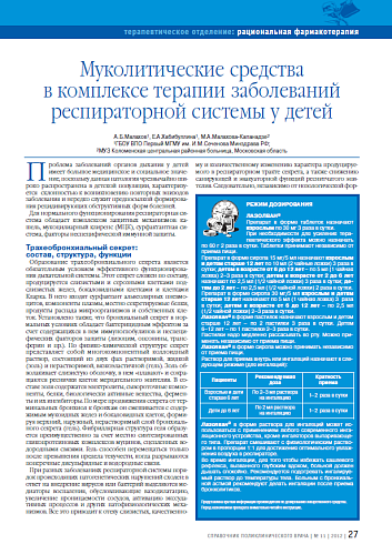 Муколитические средства в комплексе терапии заболеваний респираторной системы у детей