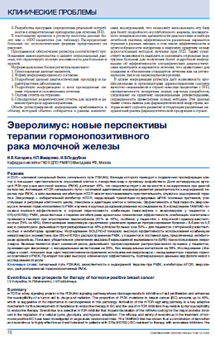 Эверолимус: новые перспективы  терапии гормонопозитивного  рака молочной железы