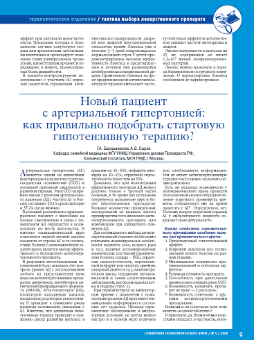 Новый пациент с артериальной гипертонией: как правильно подобрать стартовую гипотензивную терапию?