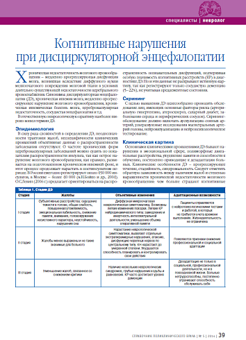 Когнитивные нарушения при дисциркуляторной энцефалопатии