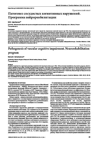 Патогенез сосудистых когнитивных нарушений. Программа нейрореабилитации