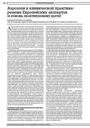 Аэрозоли в клинической практике:  резюме Европейских экспертов (в помощь практикующему врачу)