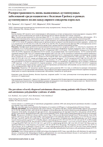 Распространенность вновь выявленных аутоиммунных заболеваний среди пациентов с болезнью Грейвса в рамках аутоиммунного полигландулярного синдрома взрослых 