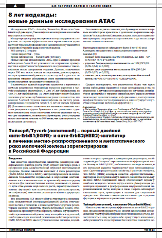 Тайверб/Tyverb (лапатиниб) – первый двойной  анти-ErbB1(EGFR)- и анти-ErbB2(HER2)-ингибитор  в лечении местно-распространенного и метастатического  рака молочной железы зарегистрирован  в Российской Федерации