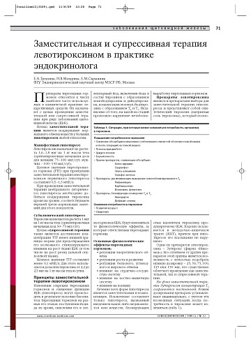 Заместительная и супрессивная терапия левотироксином в практике эндокринолога