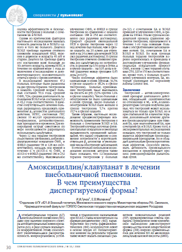 Амоксициллин/клавуланат в лечении внебольничной пневмонии. В чем преимущества диспергируемой формы?