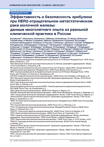 Эффективность и безопасность эрибулина при HER2-отрицательном метастатическом раке молочной железы:  данные многолетнего опыта из реальной клинической практики в России