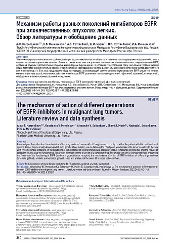 Механизм работы разных поколений ингибиторов EGFR при злокачественных опухолях легких. Обзор литературы и обобщение данных