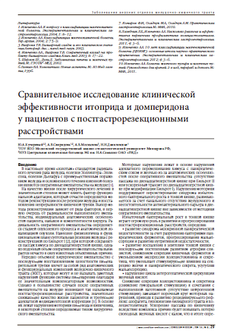 Сравнительное исследование клинической эффективности итоприда и домперидона  у пациентов с постгастрорезекционными расстройствами