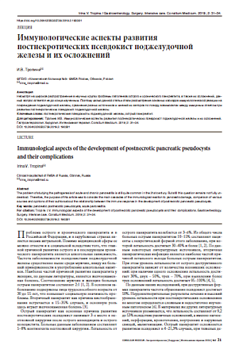 Иммунологические аспекты развития постнекротических псевдокист поджелудочной железы и их осложнений
